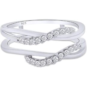 AFFY Sterling Silver Delicate Bypass Infinity Style Vintage Wedding Ring Guard Enhancer with Cubic Zirconia (0.20 cttw)