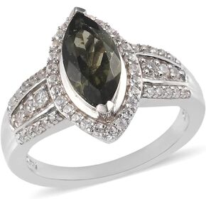 Shop LC Ct 1 Moldavite Zircon Promise Ring for Women 925 Sterling Silver Platinum Plated Weddings Jewelry for Bride Size 6 Engagement Anniversary Wedding Promise Birthday Gifts for Women