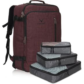 حقيبة ظهر Hynes Eagle Carry on 38L كبيرة للسفر للنساء معتمدة من الطيران لعطلة نهاية الأسبوع حقيبة ظهر للكمبيوتر المحمول للرجال 15 بوصة بنية مع 3 قطع مكعبات تعبئة باللون الرمادي in Kuwait