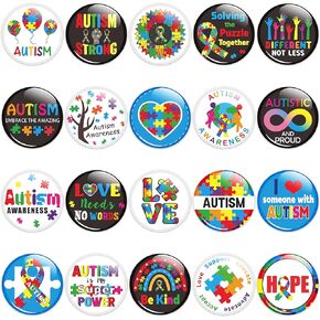 40/100 Pcs Autism Awareness Button Pins Novelty Colorful Round Badges, Love Needs No Words World Autism Awareness Day Brooch Pin, Special Education Promotional Supplies for Clothe Bag Accessories