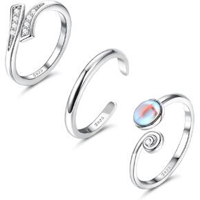 جريوي 3 قطع من خواتم اصبع القدم من الفضة الاسترلينية عيار 925 للنساء بتصميم عقدة سلتيك مفتوحة عند الاصابع مناسبة للشاطئ وحجر القمر, فضة استرلينية, حجر القمر in Kuwait