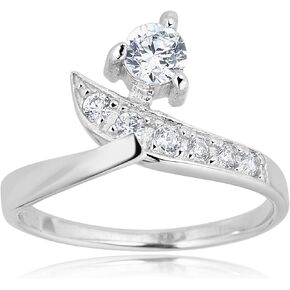 AVORA 925 Sterling Silver Adjustable Toe Ring with Simulated Diamond CZ