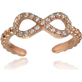 Hoops & Loops 925 Sterling Silver Cubic Zirconia Infinity Figure 8 Rope Open Toe Ring for Women Teen Girls Men