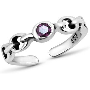 AeraVida Cute Purple Cubic Zirconia Chain Link .925 Sterling Silver Toe Ring or Pinky Ring | ChicToe Rings for Women | Sterling Silver Toe Ring Accessories | Pinky Ring Jewelry Gift