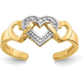 14K Yellow Gold Rhodium Diamond Heart Toe Ring