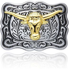 MASOP VOGU Men's Western Belt Buckles Longhorn Bull Belt Buckle American Flag Cowboy Country Belts for Men
