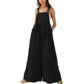 Yinawsky Women Casual Corduroy Wide Leg Overalls Loose fit Sleeveless Straps Bib Jumpsuits with Pocket