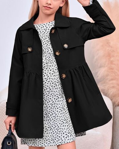 معطف Meikulo للفتيات بصدر واحد سترات خارجية مقاومة للرياح للأعمار من 5 إلى 14 عامًا in Kuwait