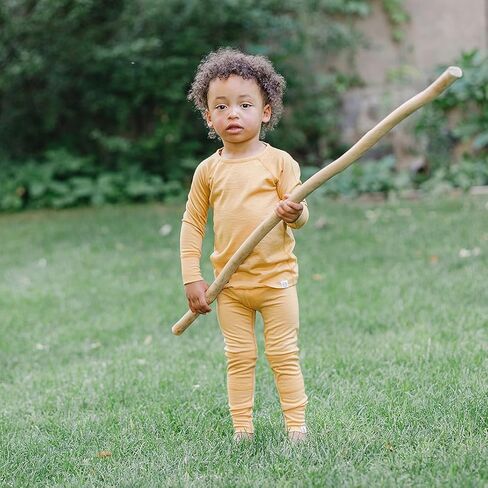 طبقة أساسية من صوف ميرينو Woolino للأطفال - قميص وسروال داخلي حراري بأكمام طويلة فائق النعومة للأطفال - قميص وجزء سفلي من طبقة أساسية طبيعية بالكامل - عسلي in Kuwait