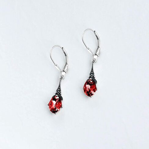 AOBOCO Sterling Silver Vintage Red Jewelry Necklace and Earrings Set with Simulated Ruby Red Garnet Crystal in Saudi Arabia
