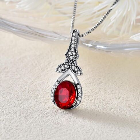 AOBOCO Sterling Silver Vintage Red Jewelry Necklace and Earrings Set with Simulated Ruby Red Garnet Crystal in Saudi Arabia