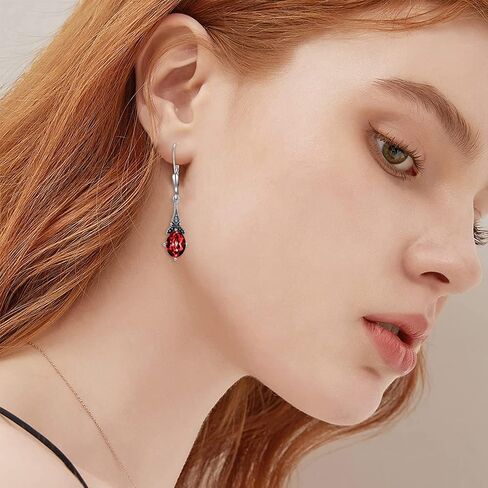 AOBOCO Sterling Silver Vintage Red Jewelry Necklace and Earrings Set with Simulated Ruby Red Garnet Crystal in Saudi Arabia