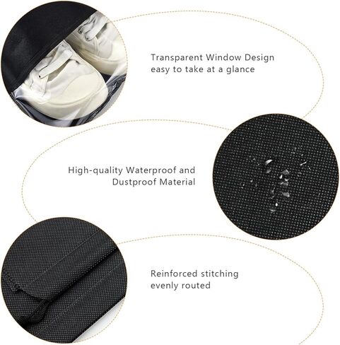 16 PCS Shoe Bags for Travel, LEEFONE Portable Shoe Bag for Storage Clear Window with Rope, Shoes Organizers for Men and Women Size (Black), Black, Shoe Bags in Kuwait