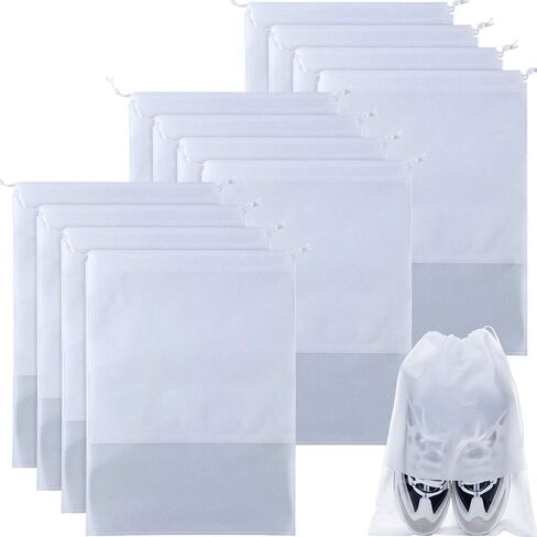 12 Pieces Travel Shoe Storage Bag Non-Woven Storage Bag Portable Shoes Pouch with Transparent Window for Daily and Travel Use (White, 14.2 x 10.6 inch) in Saudi Arabia