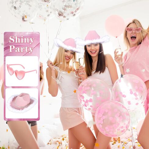 Yoiemivy ريشة قبعة رعاة البقر مع نظارة شمسية على شكل قلب للنساء، قبعة رعاة البقر ديسكو سباركلي قبعة راعية البقر الغربية لحفل زفاف عيد الميلاد (الوردي) in Kuwait