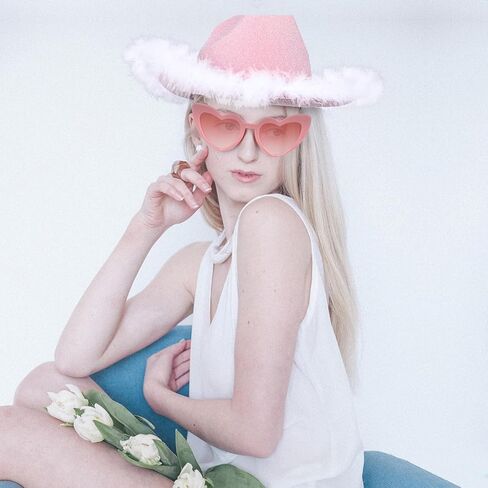 Yoiemivy ريشة قبعة رعاة البقر مع نظارة شمسية على شكل قلب للنساء، قبعة رعاة البقر ديسكو سباركلي قبعة راعية البقر الغربية لحفل زفاف عيد الميلاد (الوردي) in Kuwait