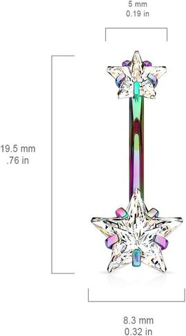 خاتم السرة لزر البطن ذو النجمة المزدوجة من Covet Jewelry - فولاذ جراحي مضاد للحساسية مع أحجار كريمة مسننة وخيوط داخلية in Kuwait