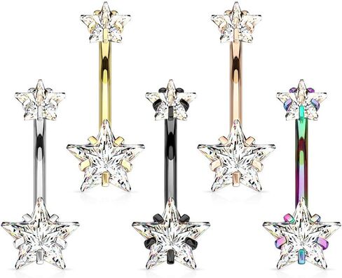 خاتم السرة لزر البطن ذو النجمة المزدوجة من Covet Jewelry - فولاذ جراحي مضاد للحساسية مع أحجار كريمة مسننة وخيوط داخلية in Kuwait