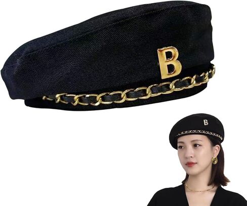 huablo]Artist Beanie Hat for Women Girls,Fashionable and Vintage Women's Beret Hats,French Berets Hat 5P-BLMao-Black, Black, 2 in Kuwait