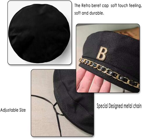 huablo]Artist Beanie Hat for Women Girls,Fashionable and Vintage Women's Beret Hats,French Berets Hat 5P-BLMao-Black, Black, 2 in Kuwait