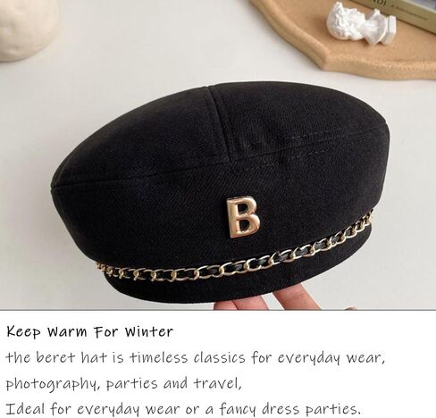 huablo]Artist Beanie Hat for Women Girls,Fashionable and Vintage Women's Beret Hats,French Berets Hat 5P-BLMao-Black, Black, 2 in Kuwait
