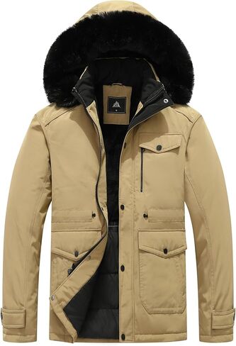 معطف شتوي رجالي من MOERDENG جاكيت باركا سميك مقاوم للماء مع غطاء رأس قابل للفصل من الفرو الاصطناعي in Kuwait