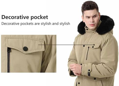 معطف شتوي رجالي من MOERDENG جاكيت باركا سميك مقاوم للماء مع غطاء رأس قابل للفصل من الفرو الاصطناعي in Kuwait