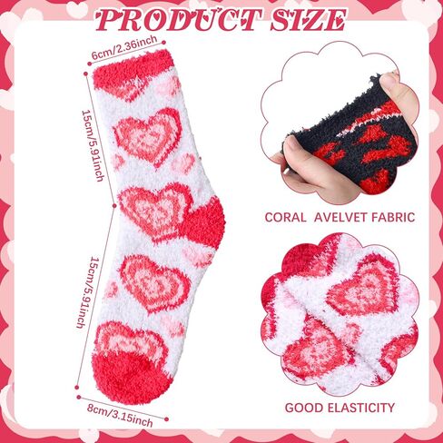24 Pcs Valentine's Day Fuzzy Socks for Women Heart Socks Soft Red Fluffy Slipper Socks with Grips for Girl Cozy Cute Warm Winter Soft Holiday Socks for Valentine's Day Gift in Saudi Arabia