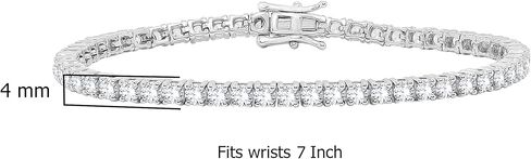 سوار تنس من بوشاديم 4 ملم من الماس المقلد بصف واحد من الذهب الابيض عيار 14 قيراط من الفضة الاسترلينية عيار 925 7 انش للنساء (10.35 قيراط) مقاس 7 انش، معدن زركونيا مكعب, معدن, مكعب زركونيا in Kuwait