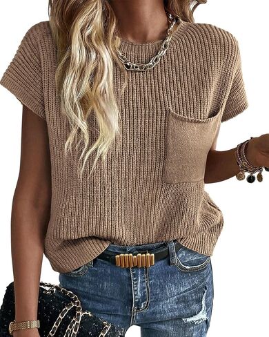KIRUNDO Womens Spring Cap Sleeve Tops 2024 Summer Casual Crew Neck Lightweight Sweater Vest Ribbed Knit Pullover in Saudi Arabia