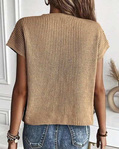 KIRUNDO Womens Spring Cap Sleeve Tops 2024 Summer Casual Crew Neck Lightweight Sweater Vest Ribbed Knit Pullover in Saudi Arabia