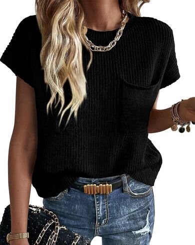 KIRUNDO Womens Spring Cap Sleeve Tops 2024 Summer Casual Crew Neck Lightweight Sweater Vest Ribbed Knit Pullover in Saudi Arabia