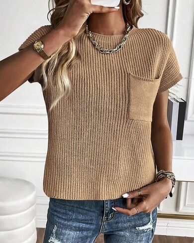 KIRUNDO Womens Spring Cap Sleeve Tops 2024 Summer Casual Crew Neck Lightweight Sweater Vest Ribbed Knit Pullover in Saudi Arabia