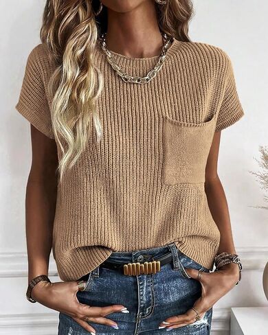 KIRUNDO Womens Spring Cap Sleeve Tops 2024 Summer Casual Crew Neck Lightweight Sweater Vest Ribbed Knit Pullover in Saudi Arabia