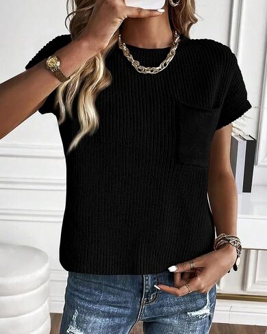 KIRUNDO Womens Spring Cap Sleeve Tops 2024 Summer Casual Crew Neck Lightweight Sweater Vest Ribbed Knit Pullover in Saudi Arabia