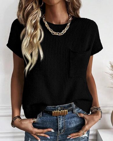 KIRUNDO Womens Spring Cap Sleeve Tops 2024 Summer Casual Crew Neck Lightweight Sweater Vest Ribbed Knit Pullover in Saudi Arabia