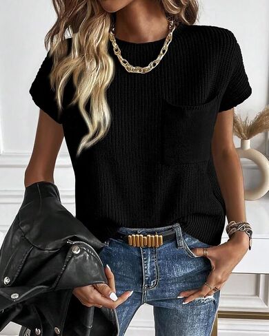 KIRUNDO Womens Spring Cap Sleeve Tops 2024 Summer Casual Crew Neck Lightweight Sweater Vest Ribbed Knit Pullover in Saudi Arabia