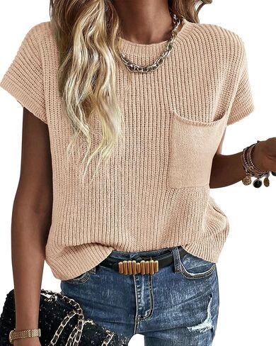 KIRUNDO Womens Spring Cap Sleeve Tops 2024 Summer Casual Crew Neck Lightweight Sweater Vest Ribbed Knit Pullover in Saudi Arabia