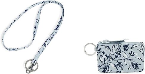 Vera Bradley Lanyard، محفظة نسائية من القطن المعاد تدويره باللون الرمادي، محفظة بسحاب للهوية، قطن معمر باللون الرمادي المعاد تدويره، مقاس واحد in Kuwait