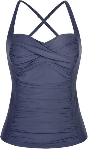 Hilor Women's Ruched Front Twist Tankini Tops Tummy Control Swimsuits Bathing Suits Retro Swim Tops in Saudi Arabia