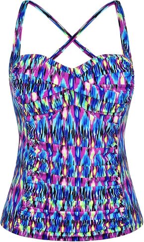 Hilor Women's Ruched Front Twist Tankini Tops Tummy Control Swimsuits Bathing Suits Retro Swim Tops in Saudi Arabia