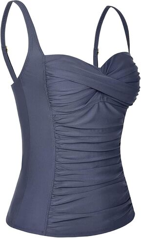 Hilor Women's Ruched Front Twist Tankini Tops Tummy Control Swimsuits Bathing Suits Retro Swim Tops in Saudi Arabia