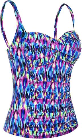 Hilor Women's Ruched Front Twist Tankini Tops Tummy Control Swimsuits Bathing Suits Retro Swim Tops in Saudi Arabia