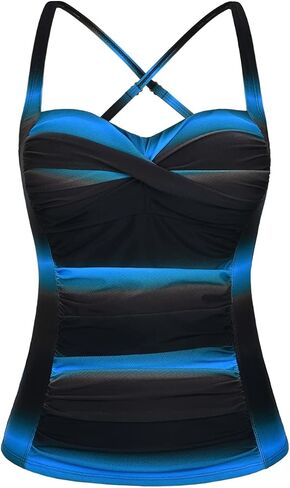Hilor Women's Ruched Front Twist Tankini Tops Tummy Control Swimsuits Bathing Suits Retro Swim Tops in Saudi Arabia