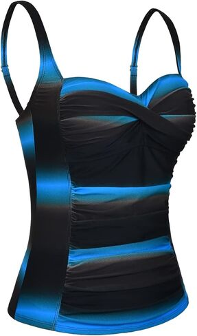 Hilor Women's Ruched Front Twist Tankini Tops Tummy Control Swimsuits Bathing Suits Retro Swim Tops in Saudi Arabia