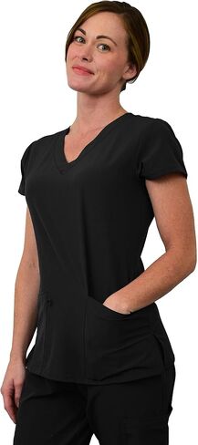 Green Town Scrubs for Women Scrub Set - Jogger Pant and V-Neck Top, 6 Pockets, Easy Care Uniforms-Black-XX-Large Tall in Saudi Arabia