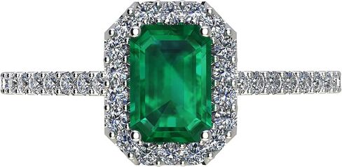1 Carat Classic Halo Emerald Cut Emerald Diamond Engagement Ring (0.5 Ct Center Heirloom Quality AAA+) in Saudi Arabia