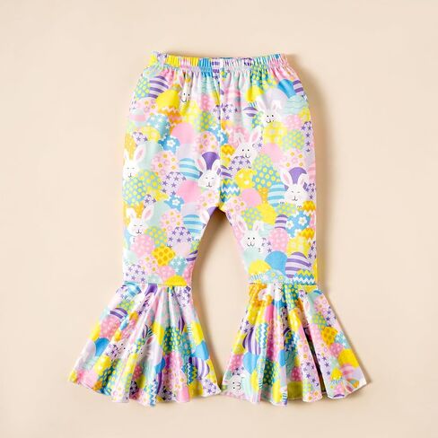 Girl Easter Outfit Short Sleeve Bunny T-Shir+Flared Bell Bottom Pants Easter Clothes 2-3T in Saudi Arabia