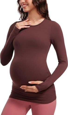 CRZ YOGA Womens Butterluxe Long Sleeve Maternity Tops Crewneck Pregnancy Basic Shirts Soft Athletic Yoga Casual Tee Blouses in Saudi Arabia