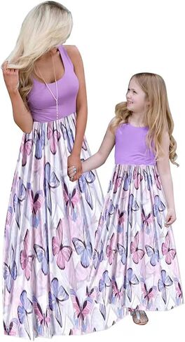 Mommy and Me Family Outfits, Stripe Stitching Dress,Summer Matching Maxi Dress with Pocket for Mother's Day in Kuwait